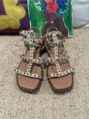 Steve Madden White Studded T-Strap Sandals